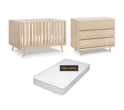 Ubabub Nifty Timber Package - Natural Cot & Dresser Including a FREE Innerspring Mattress - Kiddie Country