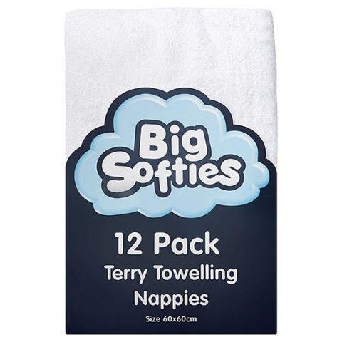 Big Softies Terry Towelling Nappies 12 Pack - White - Kiddie Country